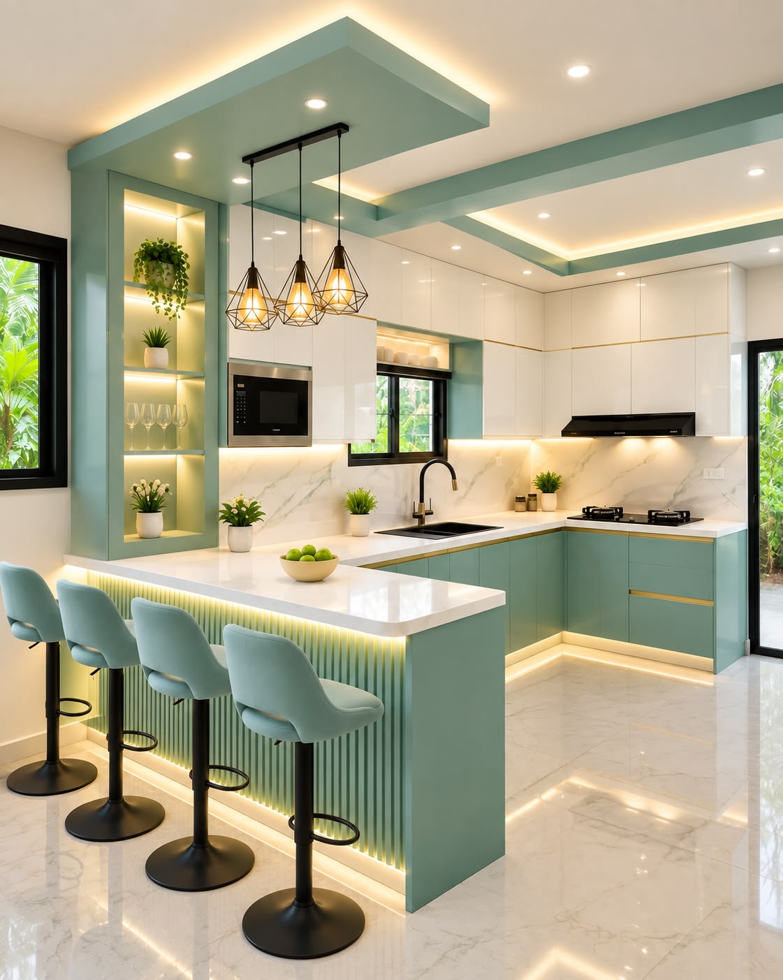 Parallel German-Hardware Kitchen with Under-Cabinet Warm LED Sensor Strip Lights #24
